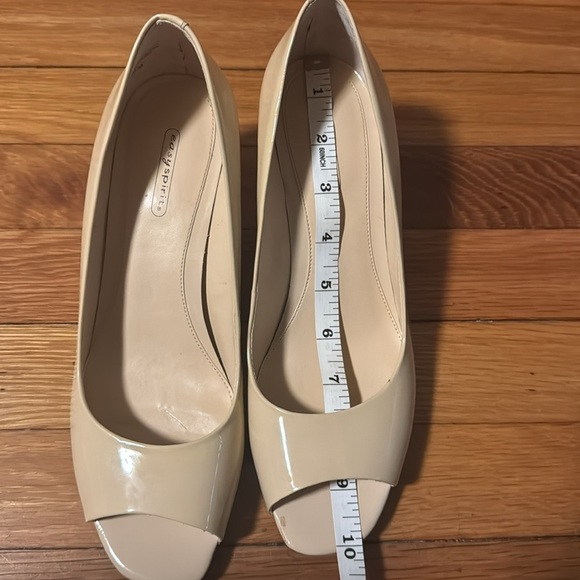 Cream Beige 8.5M Easy Spirit opened Toe Wedge Shoes great condition - Picture 13 of 14